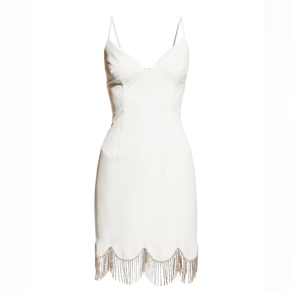 Ivory Rhinestone Fringe Trim Sheath Dress Sz 6 | WORN ONCE